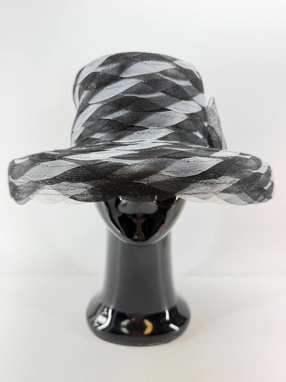 Silver Stone Women’s Organza Wide Brim Church Derby Hat Black White OSFM
